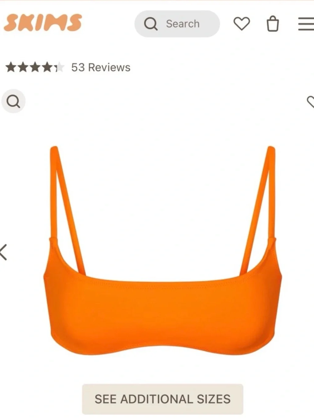 Skims bright orange micro scoop bikini top sz Med